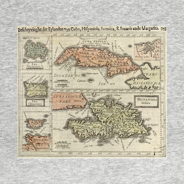 Vintage Map of The Caribbean Islands (1630) by Bravuramedia